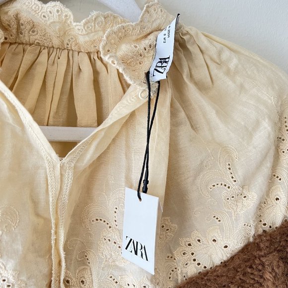 NEW!! Zara Contrasting Embroidery Cream Brown Sweater- Size S - Picture 15 of 16